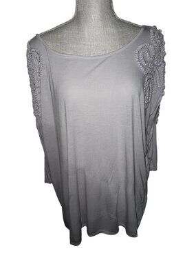 Vivienne Tam Womens Light Gray Embellished Sleeve Top Size L